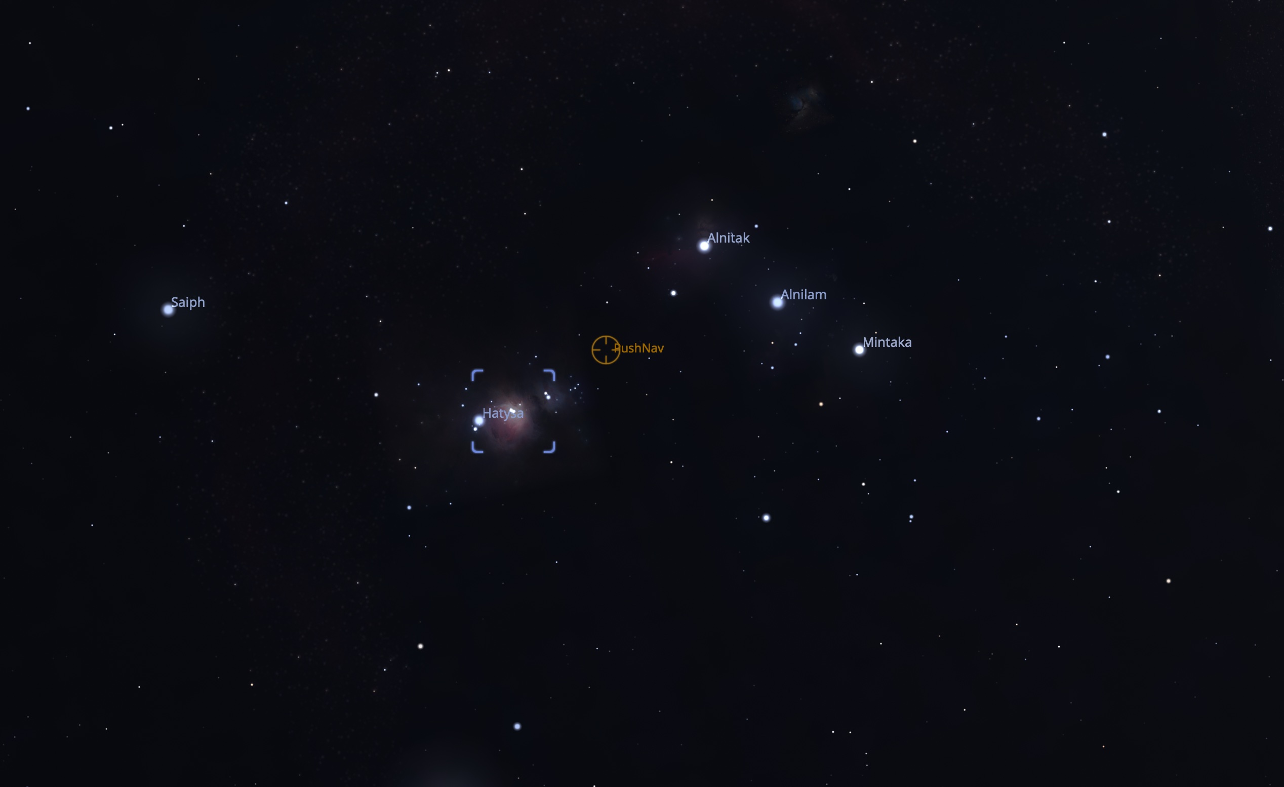 Orion Nebula selected in Stellarium